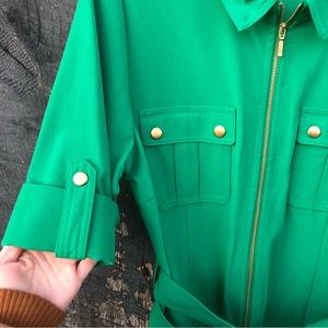 Sheragano Military Style Dress with Rolled Sleeves,Pockets, Gold Details size 12